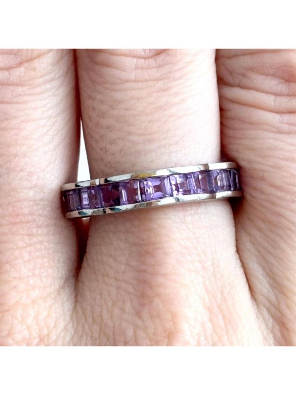 Scalloped Frame Amethyst Gemstone Sterling Silver 925 Vintage Ring - sz 7.25